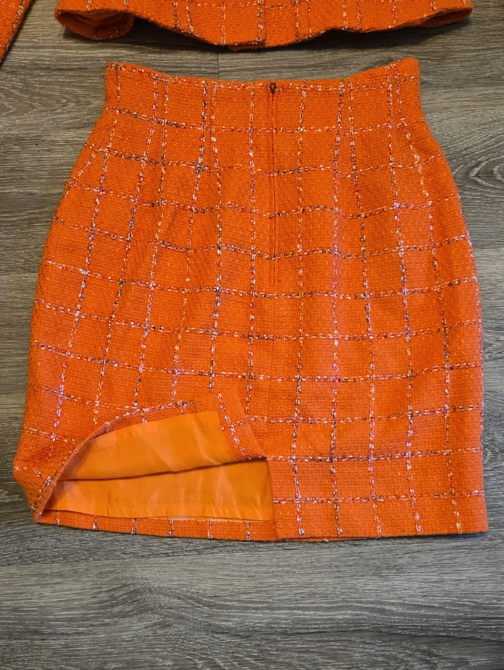 Vintage 90s Rina Rossi Orange Plaid Tweed Skirt Suit Sz 4 - Picture 3 of 7